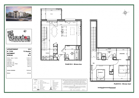 216 T3 duplex - Résidence à Biganos